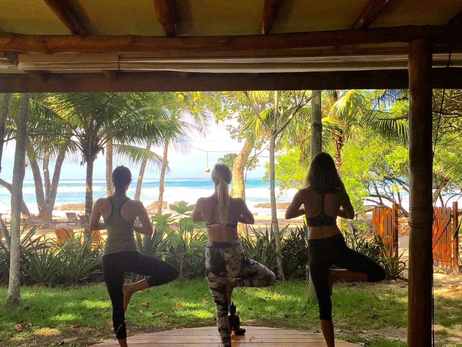 Beachfront yoga shala at sunrise in Santa Teresa